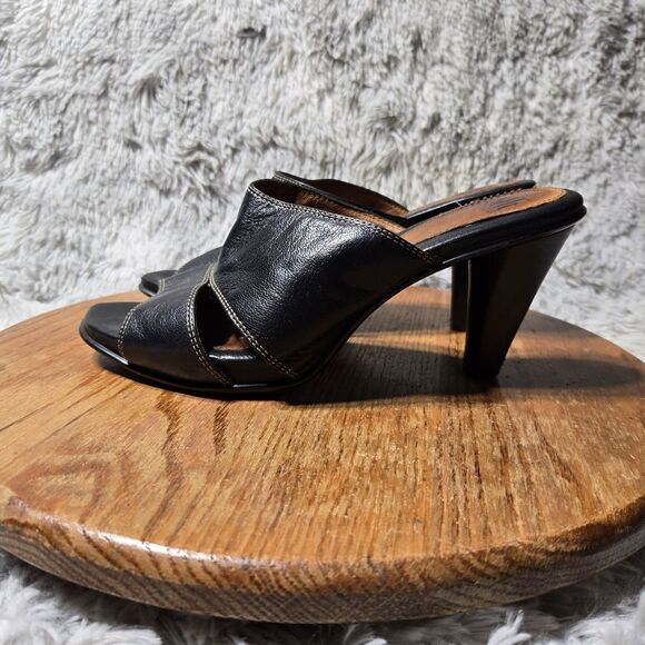 Soft Womens Size 8.5 Leather Open Toe Comfortable Slip on Heels Winter Discount - Picture 2 of 11
